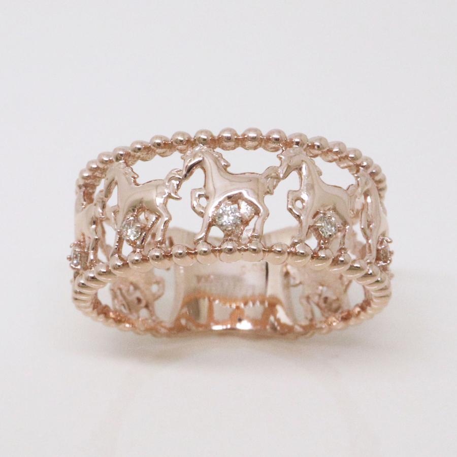 K10 ピンクゴールド ダイヤリング 馬モチーフ うまくいく fefプライス | 