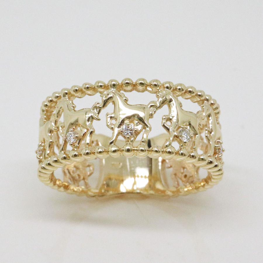K10 イエローゴールド ダイヤリング 馬モチーフ うまくいく fefプライス | 