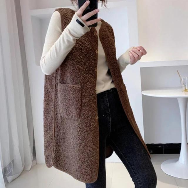 ボアベスト レディース フリース ベスト 無地 ロングベスト もこもこ