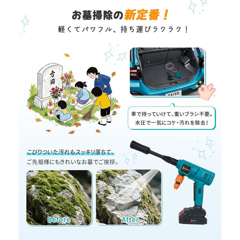 クーポン多数★高圧洗浄機 コードレス 充電式水道直結 自吸両用 6段階マルチスプレー 8MPa吐出圧力 強力噴射 高圧クリーナー 洗車機強力 水圧調整 高圧洗浄ガン |  | 14