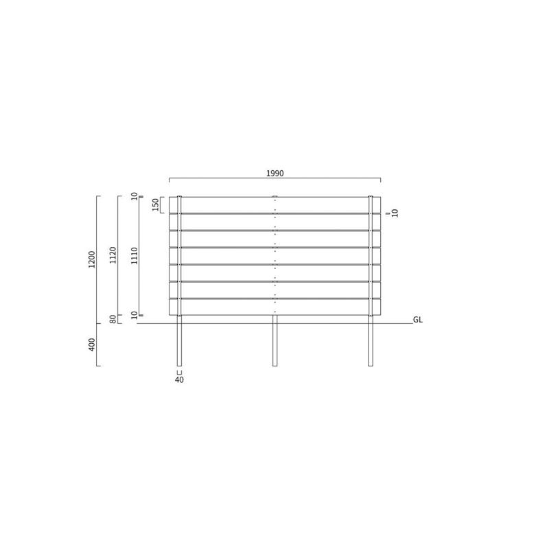 【一部エリア送料無料】 フェンス グローベン プラド one ユニット W2000mm H1200mm 板材7段 板隙間10mm 柱(40角)L1650 セットの画像