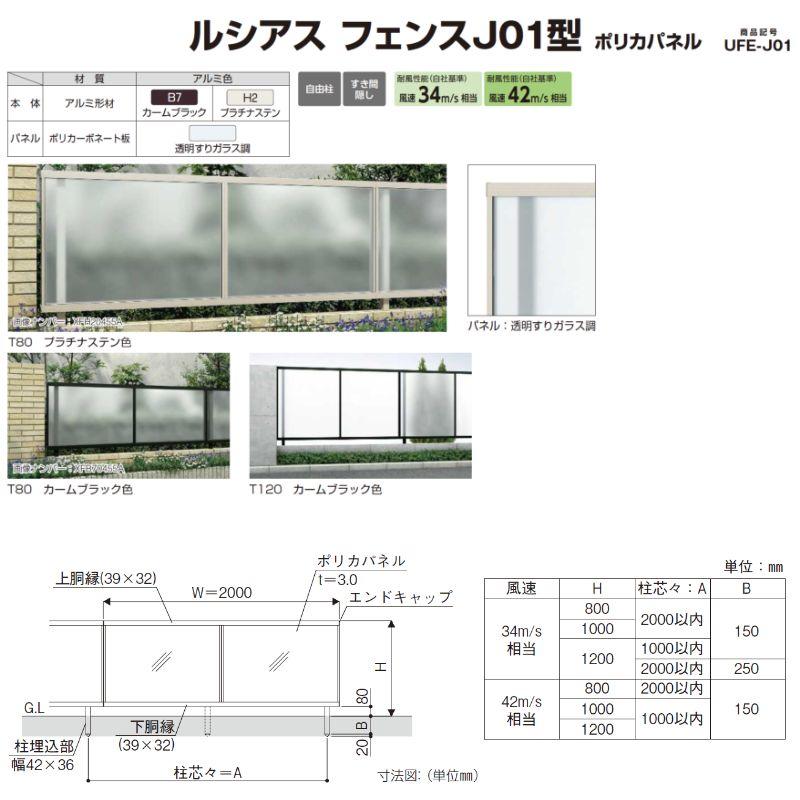 YKKAP ルシアスフェンス J01型 ポリカパネル T80 2000×800 [本体]の画像