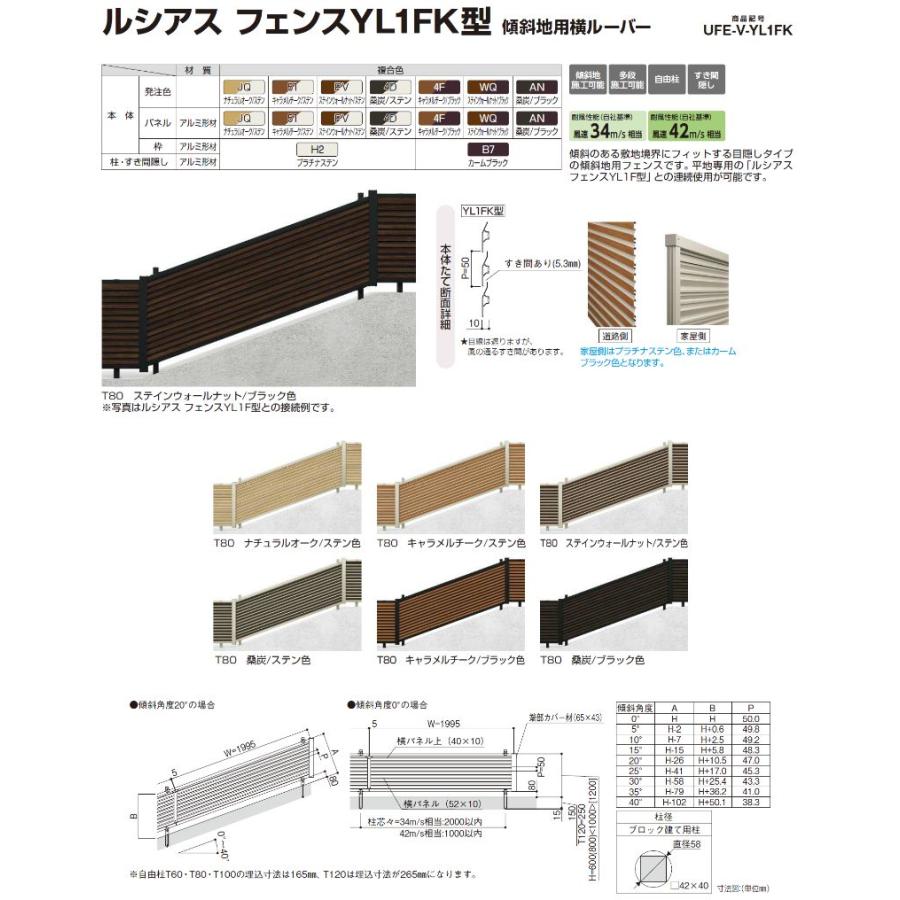 YKKAP ルシアスフェンス YL1FK型 傾斜地用横ルーバー T60 2000×600 [本体]の画像