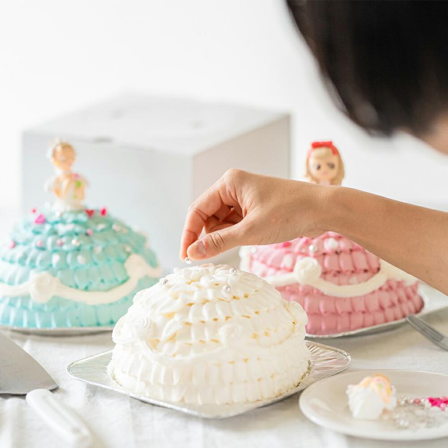 ケーキ 誕生日 卒業祝い 卒園祝い 自分で飾り付けのできる プリンセスケーキ 5号 ホワイト 送料無料 お人形が選べます 誕生日ケーキ バースデーケーキ｜feliz-plus｜05