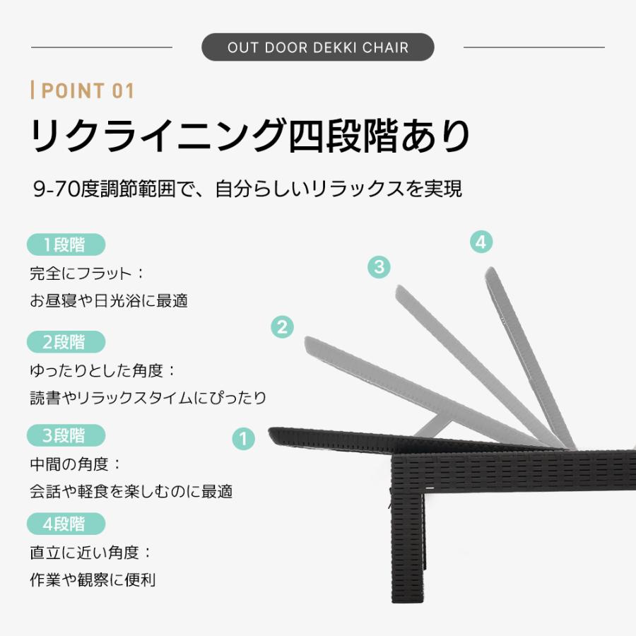【全品5%OFFクーポン利用！】サンベッド ガーデンベッド 折り畳み クッション付き ガーデンチェア チェア リクライニング４段階調節 ベランダ ラタン調_5