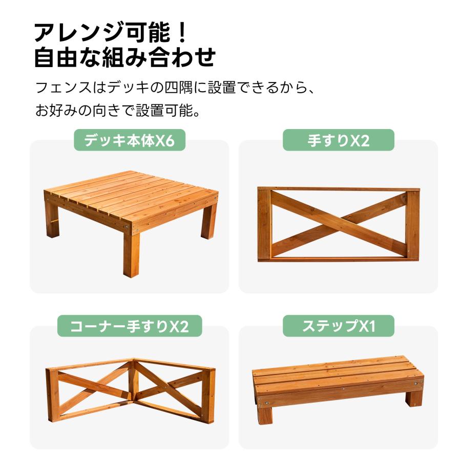 【13点セット】ウッドデッキ 天然木 キット ウッドパネル 家具ガーデンファニチャーバルコニー ベランダ 北欧 キットウッド ベランダ 踏み台付 キットウッド_9