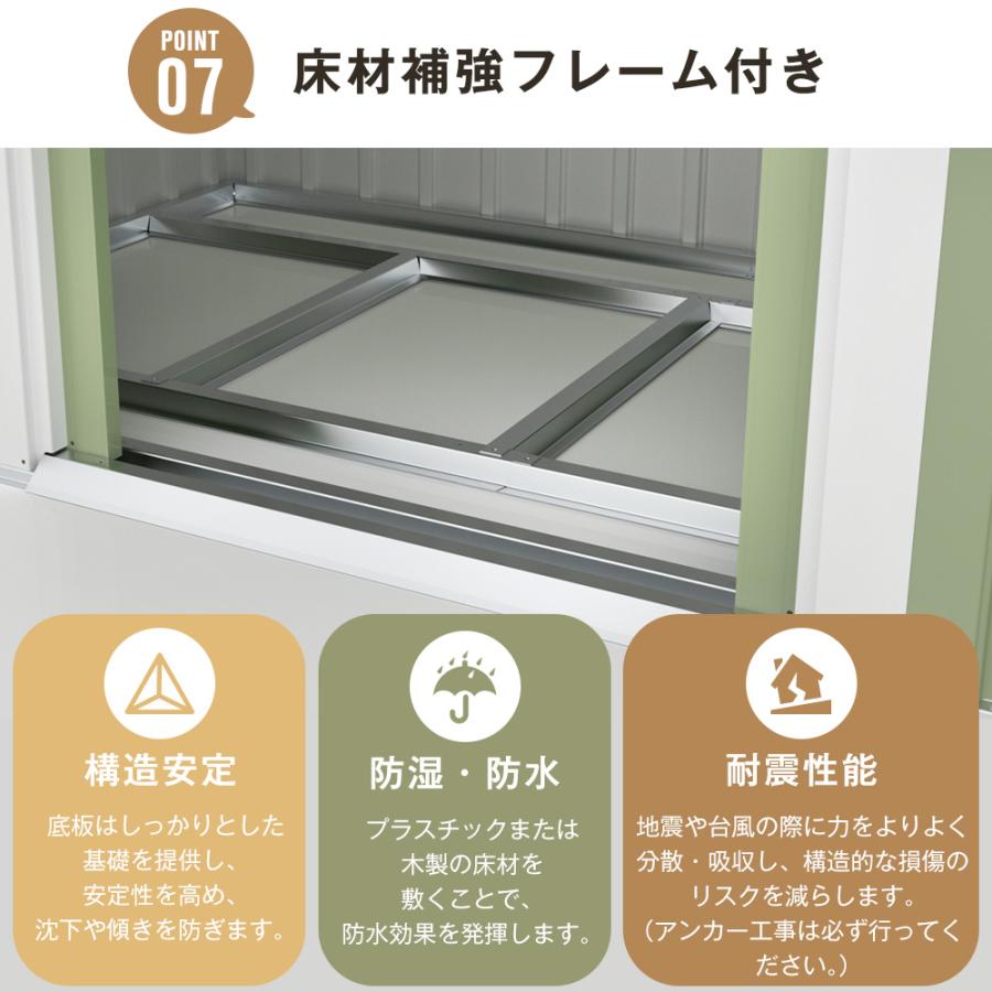 可動棚なし物置 屋外 スチール 倉庫床材補強フレーム付き 戸外収納庫  
