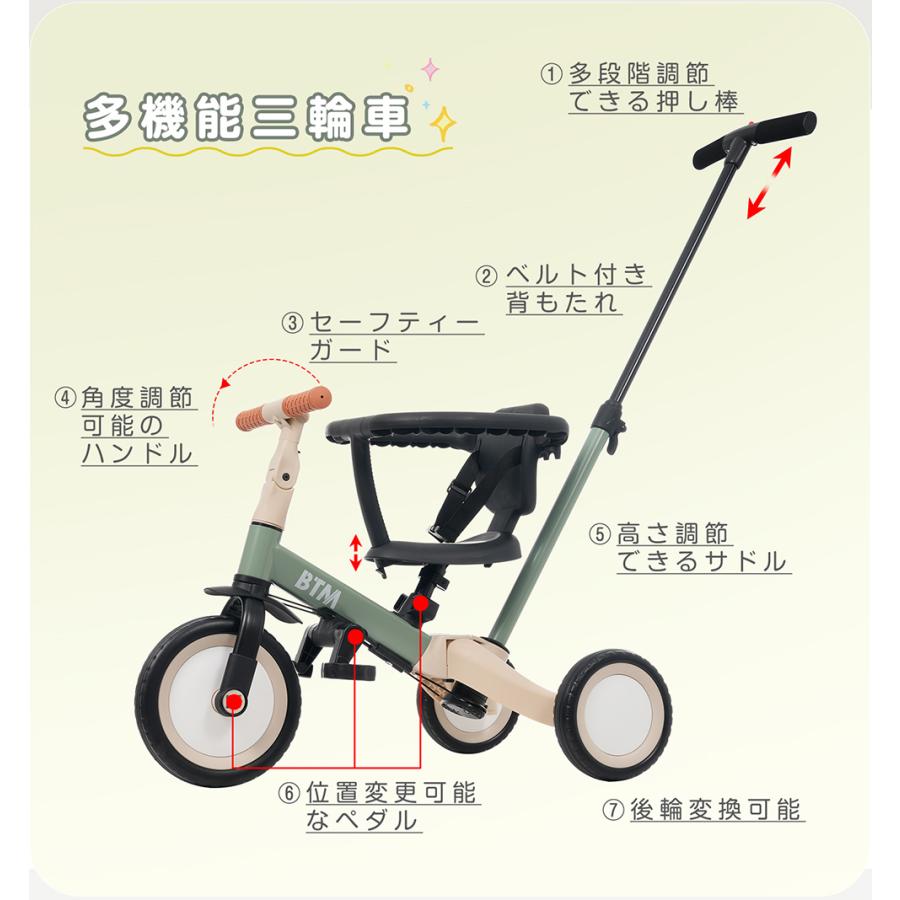 セーフティーガード付き 子供用三輪車 5in1 3輪 押し棒付き BTM