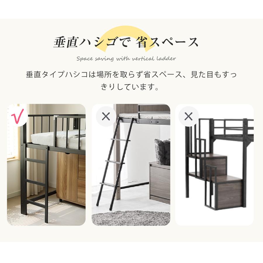 ロフトベッド パイプ シングル パイプベッド 高さ110 ロータイプ 左右