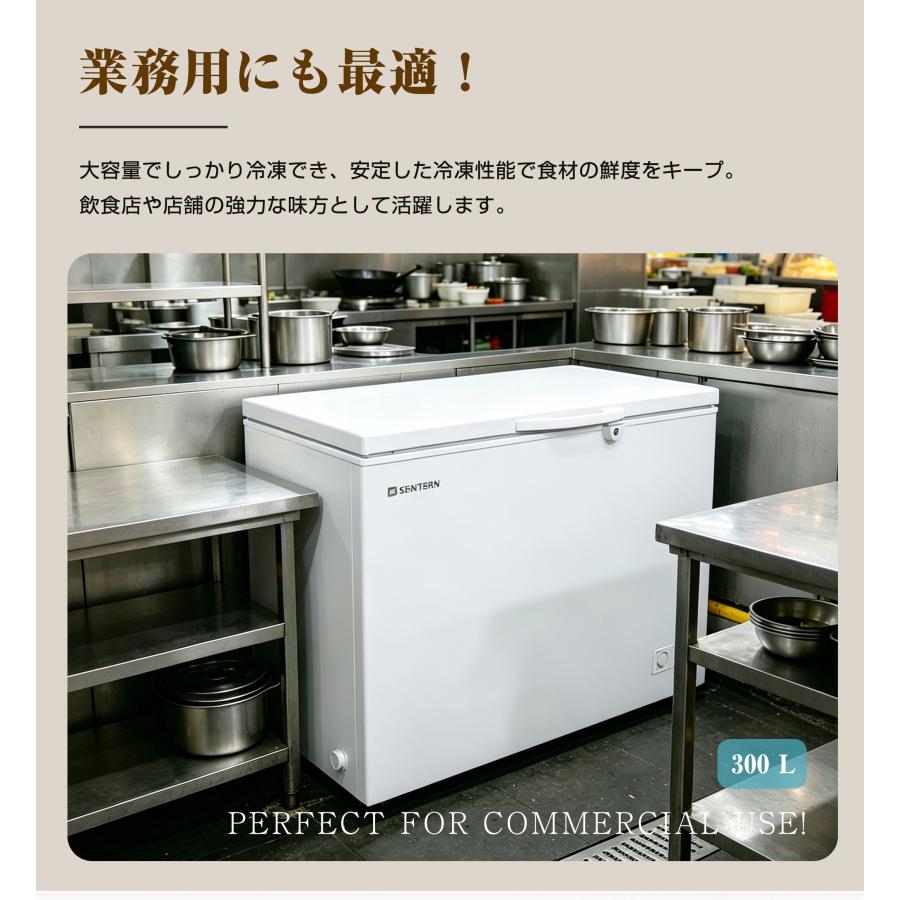 冷凍庫 300L 家庭用 業務用 チェストフリーザー 鍵付き 上開き