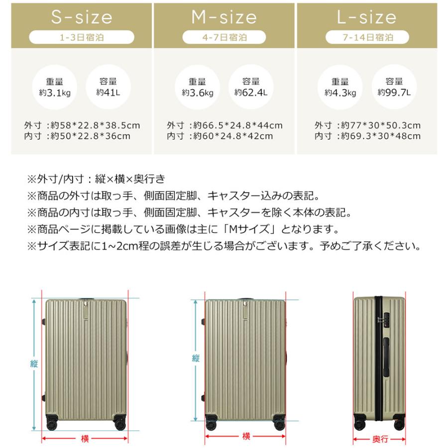 キャリーケース Lサイズ ストッパー付き軽量 ファスナー ダブルキャスター felizlar_pp304692