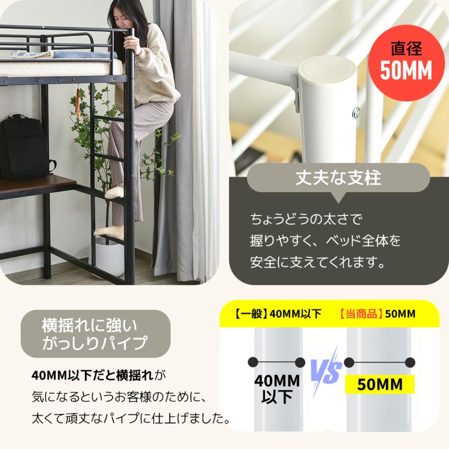 限定価格 ロフトベッド シングル コンセント付き デスク付き 収納付き 