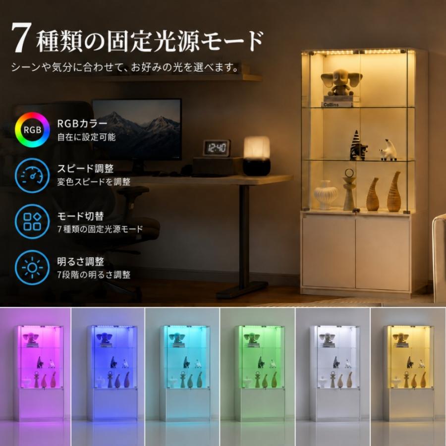 コレクションケース ガラスケース 人感センサー付き 可動棚 7色LEDライト付き コレクションケース ガラスケース 7色LEDライト付き UV素材 人感