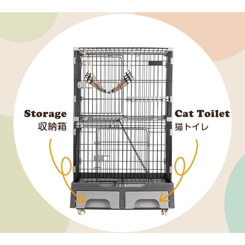 【5%OFFクーポン利用！本日限り】猫 ケージ 2段 大型 大型ケージ キャットケージ キャスター付 ハンモック付 猫トイレ付 猫ゲージ おしゃれ ネコ ハウス |  | 05