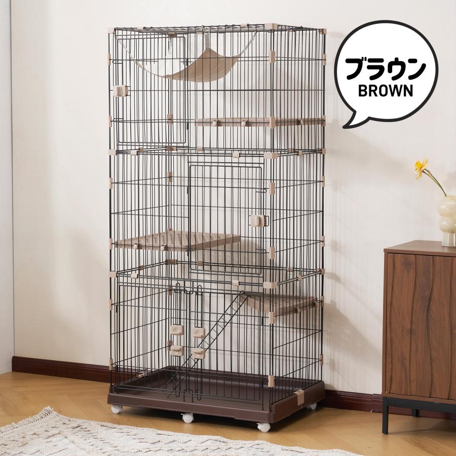 猫用ゲージ 3階建て 猫用ケージ 3段 3階建て 梯子・トレー付き 高さ106×幅76×奥行54cm 三層