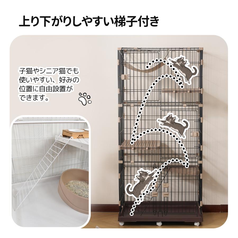 猫 ケージ 3段 大型 自由組替え キャットケージ 高さ174cm 猫ドア付き
