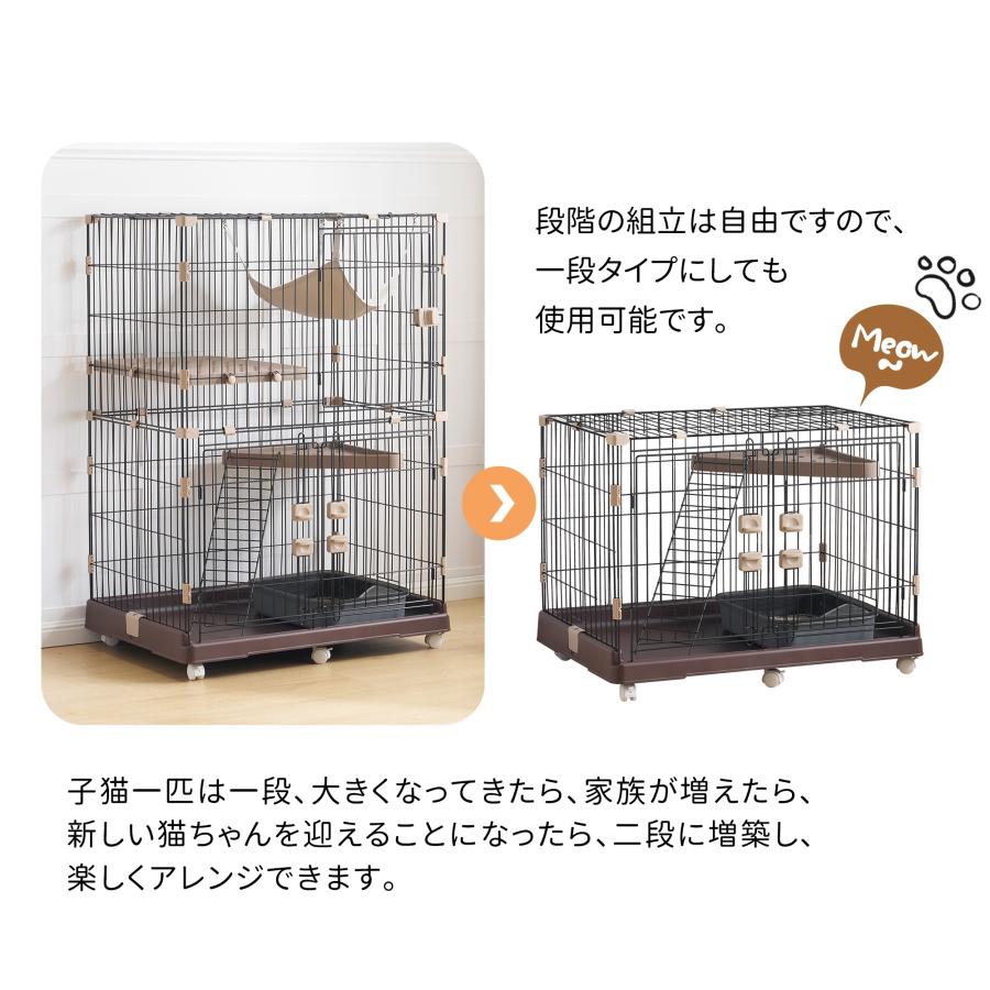 全品5%OFFクーポン利用！】猫 ケージ 2段 猫ドア付き キャスター付き