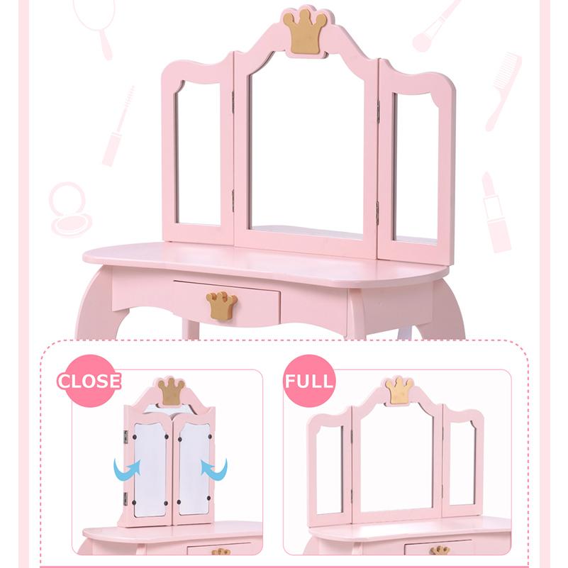 おままごとドレッサー 子供用ド レッサー 木製 三面鏡 おめかし メイク