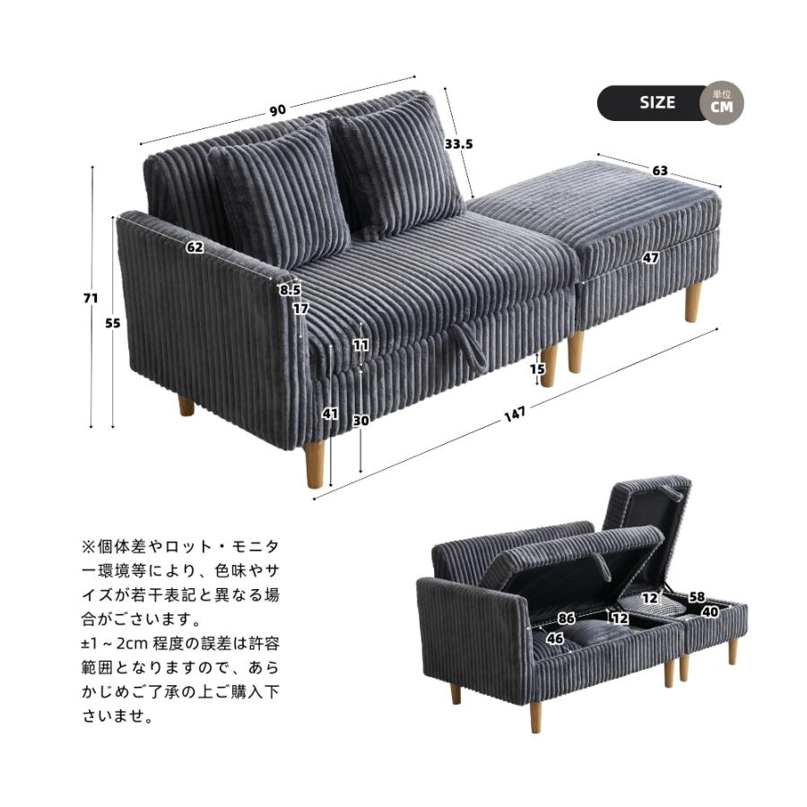 全店5％OFFクーポン配布中】最新モデル ソファー 収納付き 2人掛け 