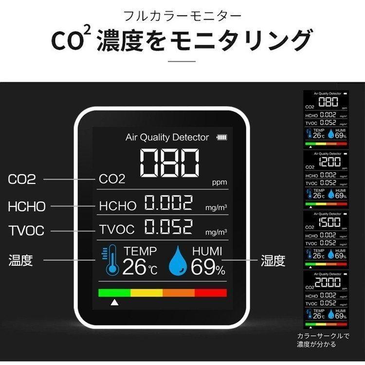 二酸化炭素計測器 co2濃度測定器 濃度測定 コロナ対策 空気質検知器 温度 湿度 USB充電 換気 co2センサー|fellowglo|08