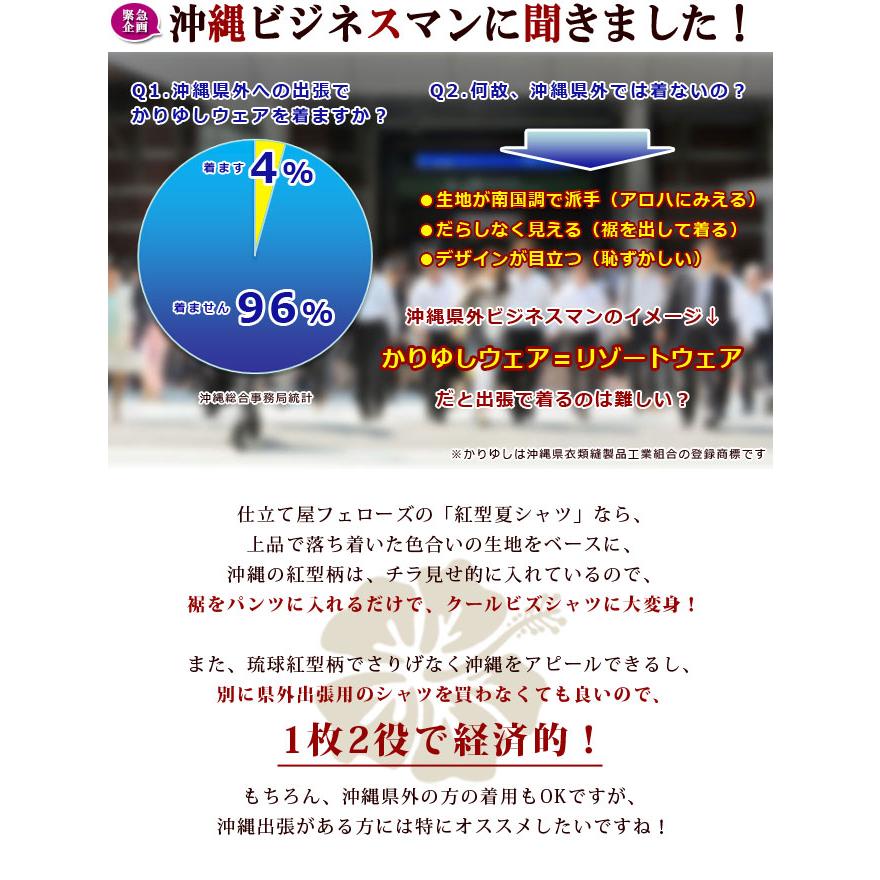 沖縄 アロハ メンズ ボタンダウン シャツ 長袖 クールビズ  おしゃれ 限定 紅型 白 ホワイト系 無地 形態安定シャツ mlso-wt02-4823｜fellows｜05