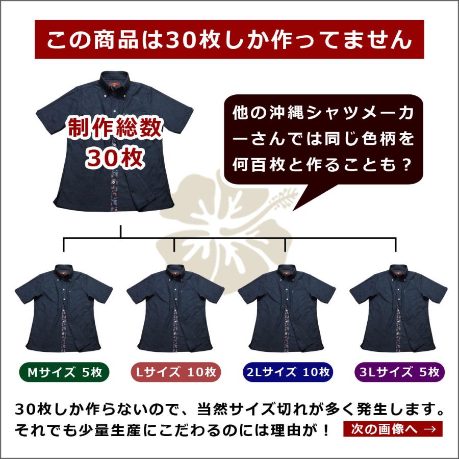 沖縄 アロハ 琉球紅型 半袖 メンズ ボタンダウン シャツ 紺 ネイビー系