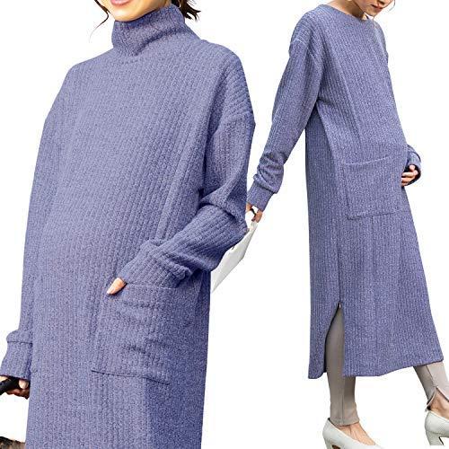 Sweet 授乳服 Mommy マタニティ 授乳服 ワンピース 1枚でも重ね着でも 産前産後可愛く着られる ほっこり暖かリブニット授乳ワンピ リブニット マタニティウエア サイドスリット調節可 ネックデザイン選べる ハイネック モアレフェミー A B07m59j2