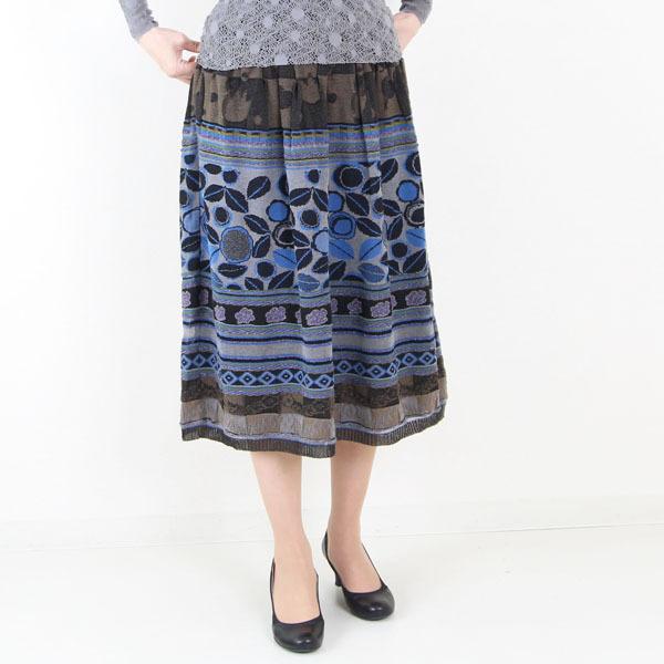 【新品未使用品】M. & KYOKO ネイビー刺繍ロングスカート　サイズ１ M.&KYOKO（エムアンドキョウコ） 佐藤繊維 M&KYOKO リーフ柄コットン