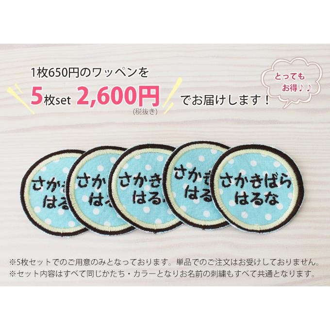 お名前ワッペン 5枚組ワッペン 入園 入学 通園 入園準備 刺繍無料