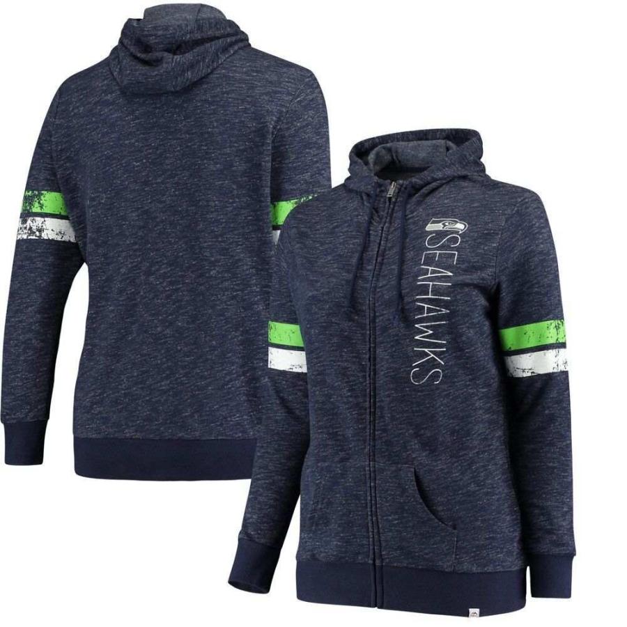 【格安saleスタート】 マジェスティック Majestic レディース パーカー トップス Seattle Seahawks Athletic Tradition Full-Zip Hoodie - Heathered College Navy, バイクファーム 31795b59
