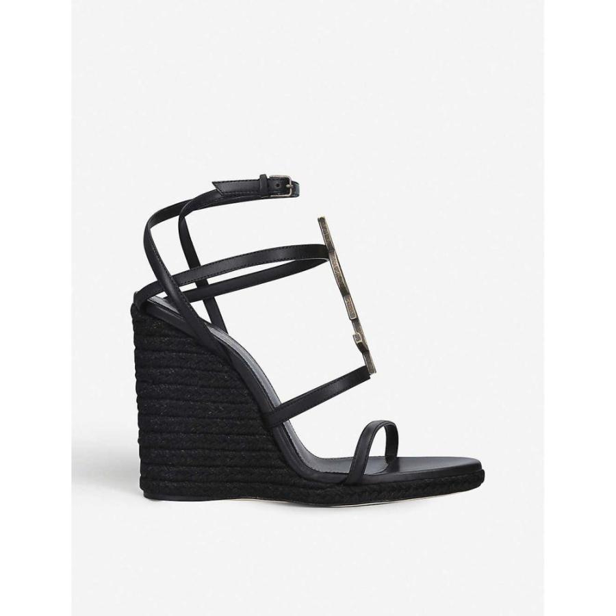 イヴ サンローラン Saint Laurent レディース サンダル ミュール ウェッジソール シューズ 靴 Cassandra 105 Leather Wedge Sandals Black Supersport Tn