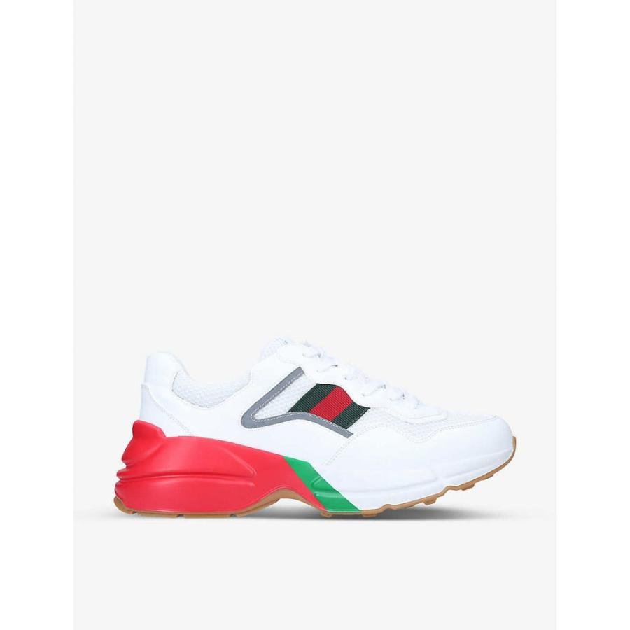 贈る結婚祝い グッチ シューズ 靴 メンズ スニーカー グッチ Gucci Gucci White Trainers Low Top Leather Striped Rhyton シューズ 靴 ローカット スニーカー メンズ シューズ