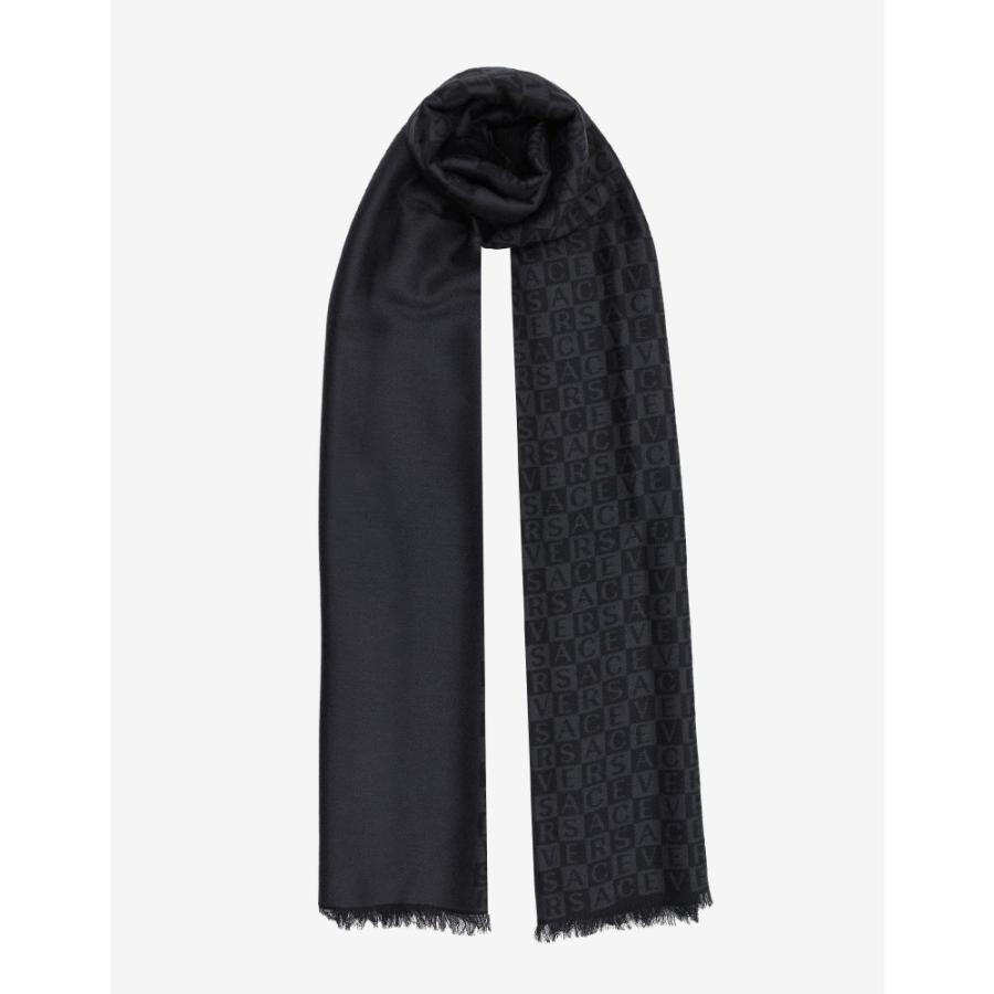 公式 Versace Black Scarf Wool Logo Chequered Grey Black マフラー スカーフ ストール メンズ Versace ヴェルサーチ メンズ マフラー スカーフ ストール ヴェルサーチ 財布 帽子 ファッション小物 Www Ja Kitakyu Or Jp