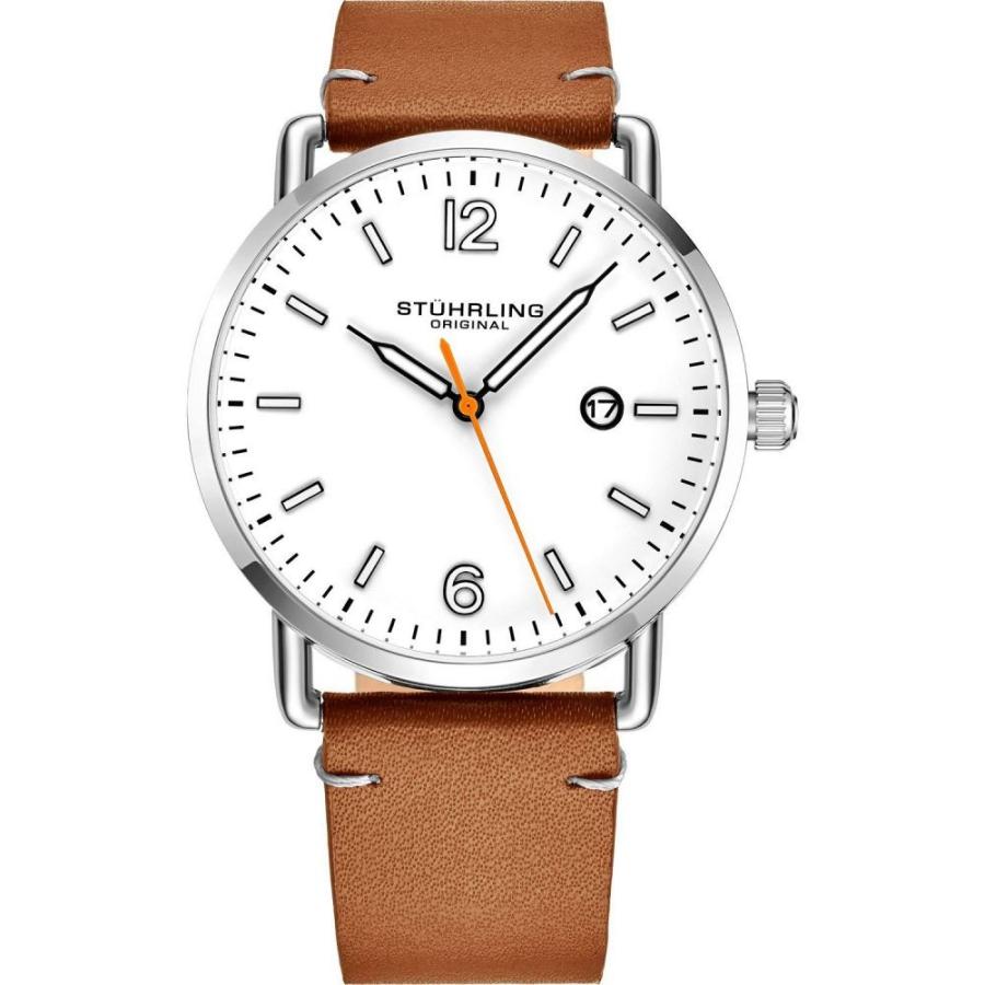 国際ブランド ストゥーリング Stuhrling メンズ 腕時計 Original Silver Case Silver Dial Black Leather Strap Watch Blue 第1位獲得 Skylanceronline Com