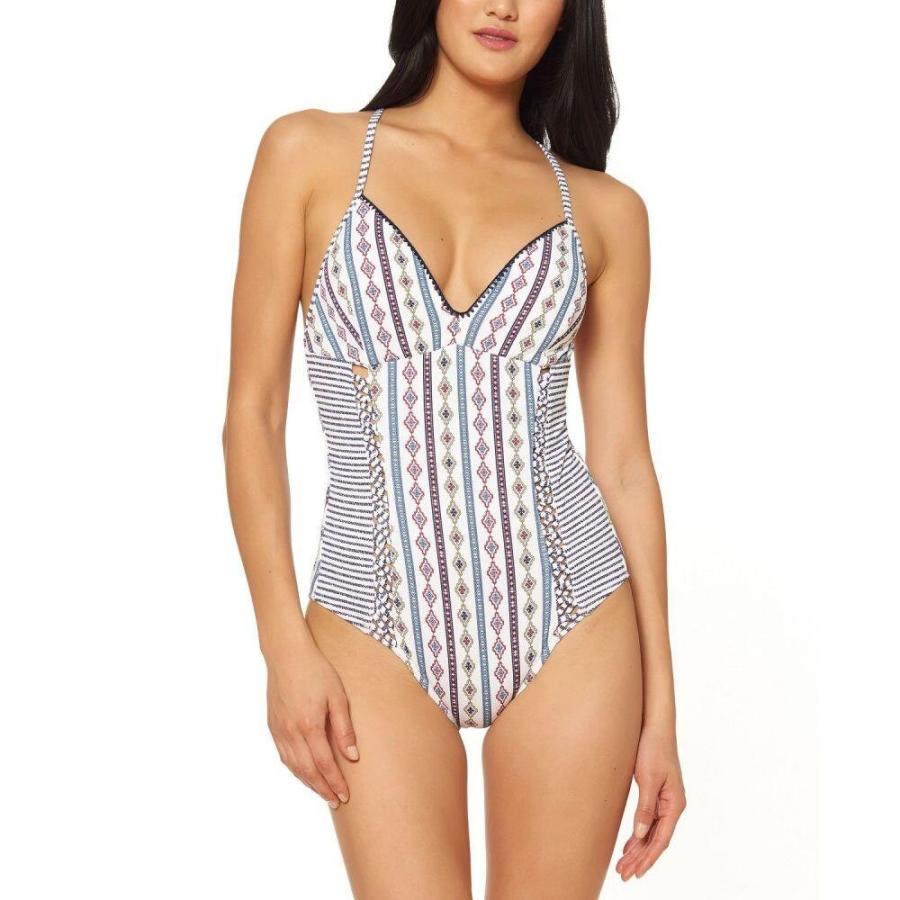 ジェシカシンプソン Jessica Simpson レディース ワンピース 水着 ビーチウェア Moroccan Stripe Printed One Piece Swimsuit White Multi Apaproduction Fr