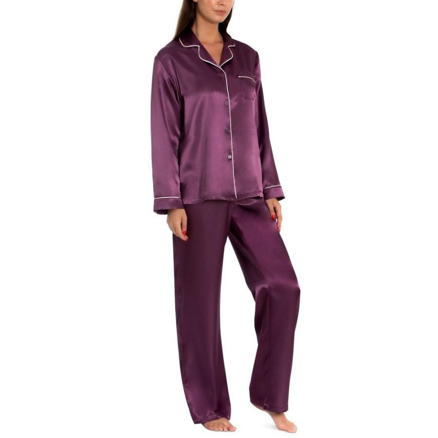 でおすすめアイテム レディース Donatella Linea ドナテラ リネア パジャマ 上下セット Plum Bisque Set Pajama Notch Collar Satin インナー 下着 パジャマ サイズ L Baskincoffee Vicom Corp Com