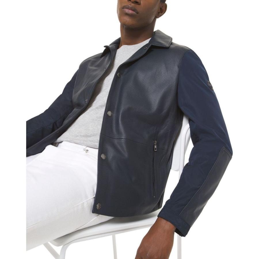代引き手数料無料 マイケル コース Michael Kors メンズ レザージャケット コーチジャケット アウター Leather Coach Jacket Med Purple 保障できる Tellosystems Com