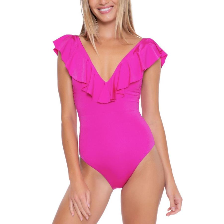 当店だけの限定モデル 水着 ビーチウェア ワンピース レディース Turk Trina ターク トリーナ Atlas Orchid Swimsuit One Piece Plunge Ruffle ワンピース サイズ 6