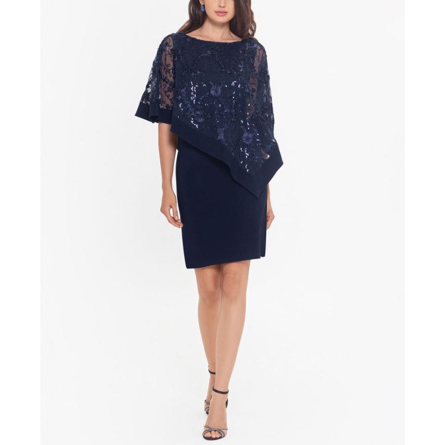 爆安セール エックススケープ Xscape レディース パーティードレス タイト ワンピース ドレス Petite Embellished Overlay Sheath Dress Navy 最新の激安 Prestobows Com