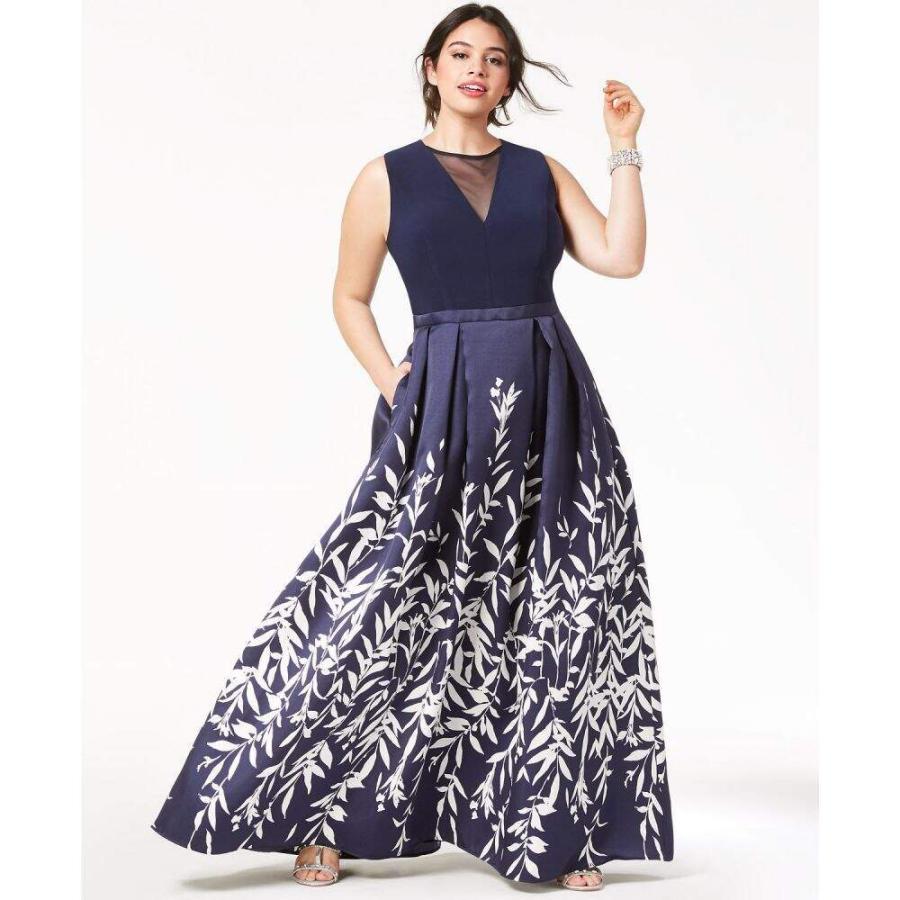 在庫あり 即納 モルガン Morgan Company レディース パーティードレス 大きいサイズ ワンピース ドレス Trendy Plus Size Printed A Line Gown Navy White 内祝い Kuljic Com