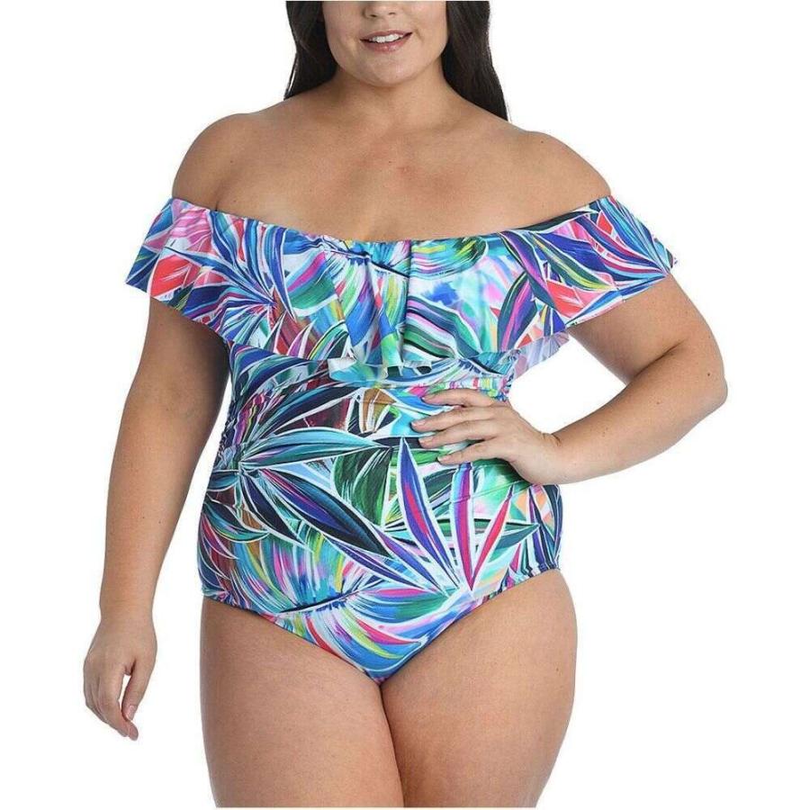 新発売の ラブランカ La Blanca レディース ワンピース 大きいサイズ 水着 ビーチウェア Plus Size Palm Off The Shoulder One Piece Swimsuit Multi 安心の定価販売 Laporgub Jatengprov Go Id