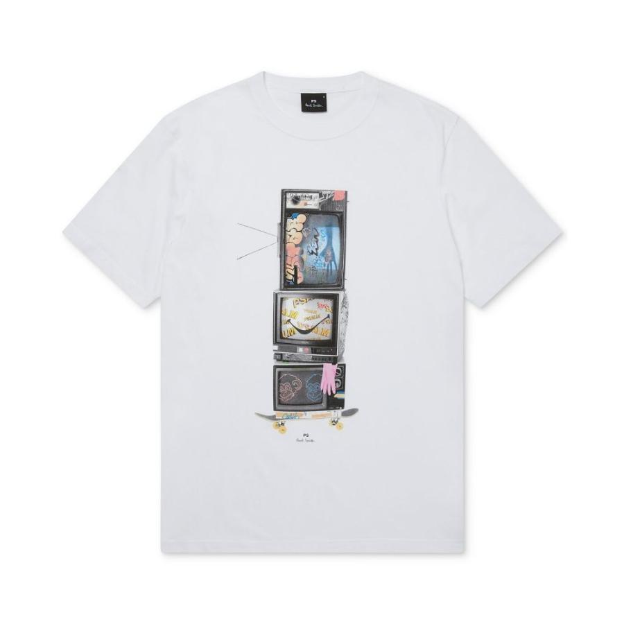 『4年保証』 メンズ SMITH PAUL ポールスミス Tシャツ White T-Shirt Graphic TV トップス 半袖