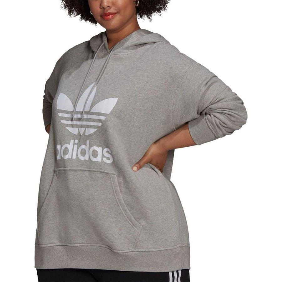 高級素材使用ブランド レディース Adidas アディダス トップス レディース パーカー アディダス Adidas パーカー Heather Grey Medium Sweatshirt Hooded Trefoil Size Plus トップス スウェット 大きいサイズ トップス Aquabarroso Com