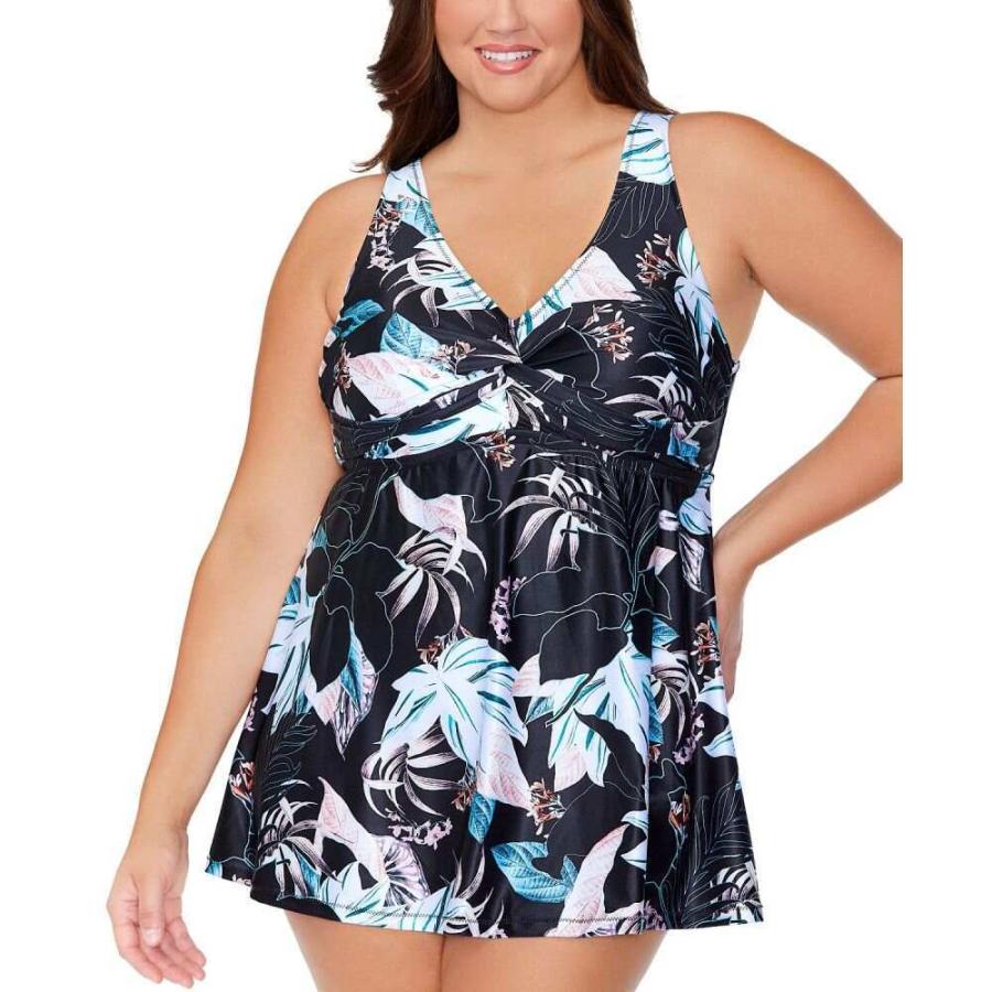 Printed Size Plus Trendy 水着 ビーチウェア 大きいサイズ ワンピース レディース Curve Raisins レディースレーズンズ ワンピース レーズンズ Curve Raisins Lucia Black Swimdress 水着 華麗 Learningalliance Edu Pk