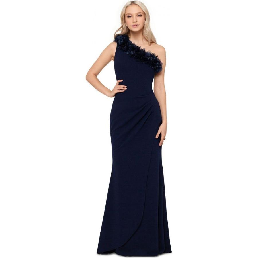 Dp4 Ffb5e1bf フェルマート パーティードレス ワンショルダー Gown Navy Petite ファッション Fermart One Shoulder レディース シューズ レディース Xscape Petite ワンピース ドレス Blue Floral Applique エックススケープ