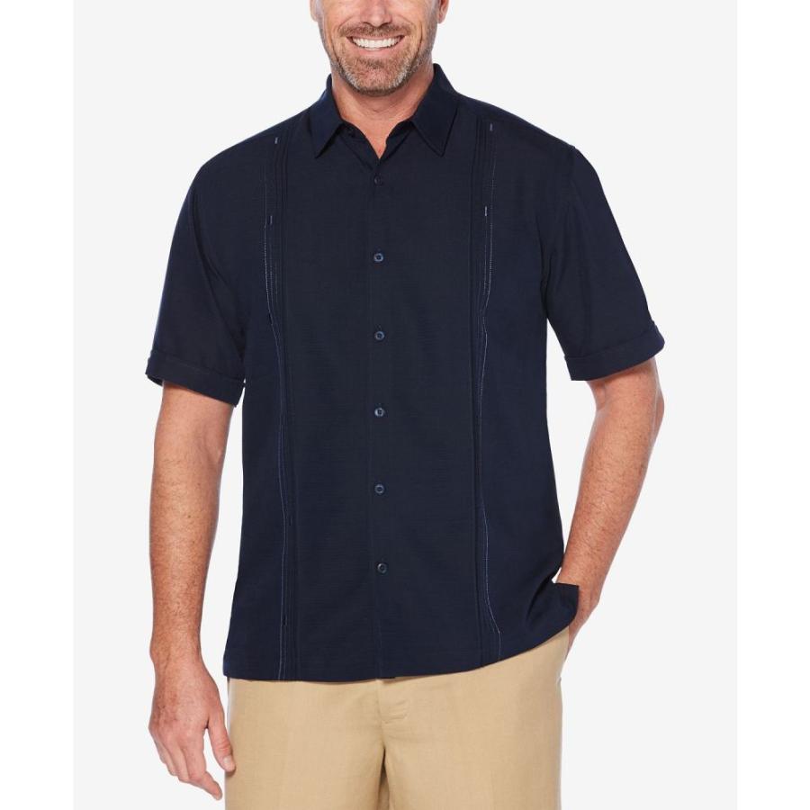 人気激安 Double トップス 半袖シャツ メンズ Cubavera キューバベラ Tuck Blaze Navy Shirt Short Sleeve 半袖 サイズ M