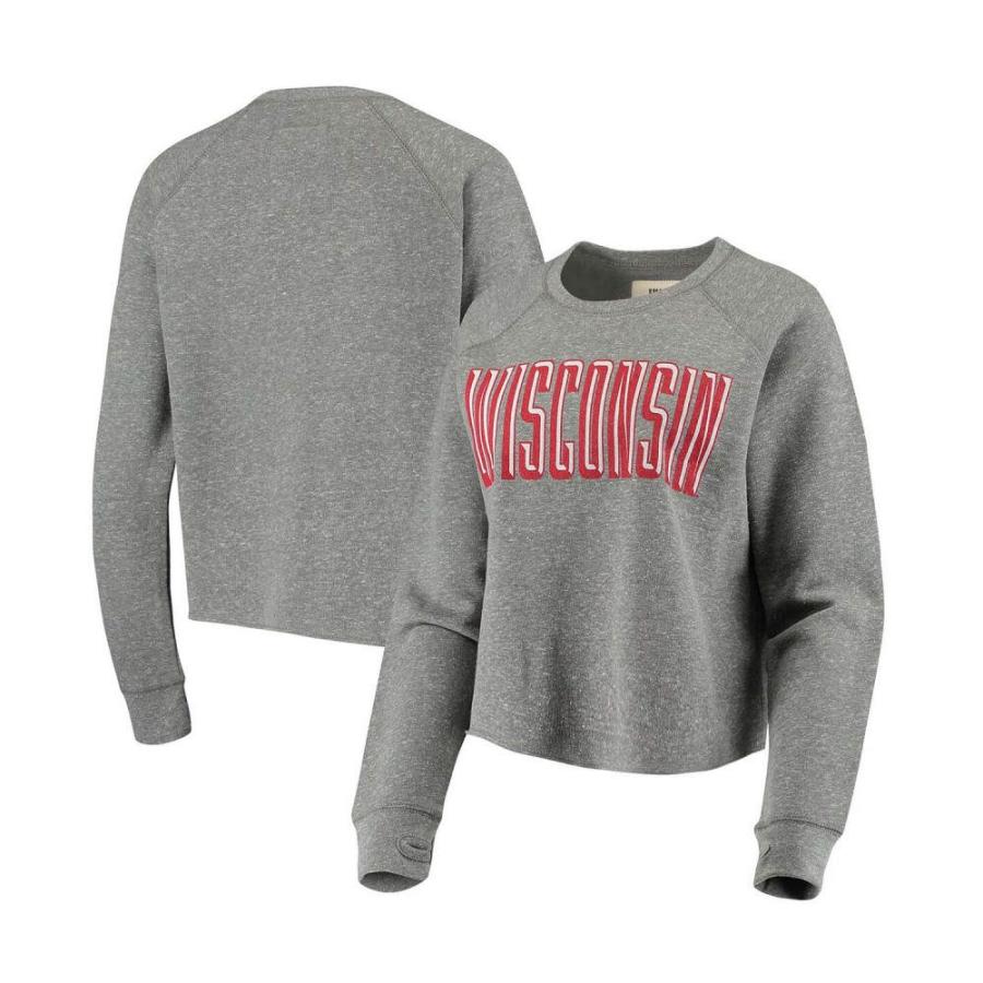手数料安い スウェット トレーナー レディース Pressbox プレスボックス Heathered Sweatshirt Pullover Raglan Cropped Knobi Sawyer Badgers Wisconsin Gray トレーナー サイズ Xl