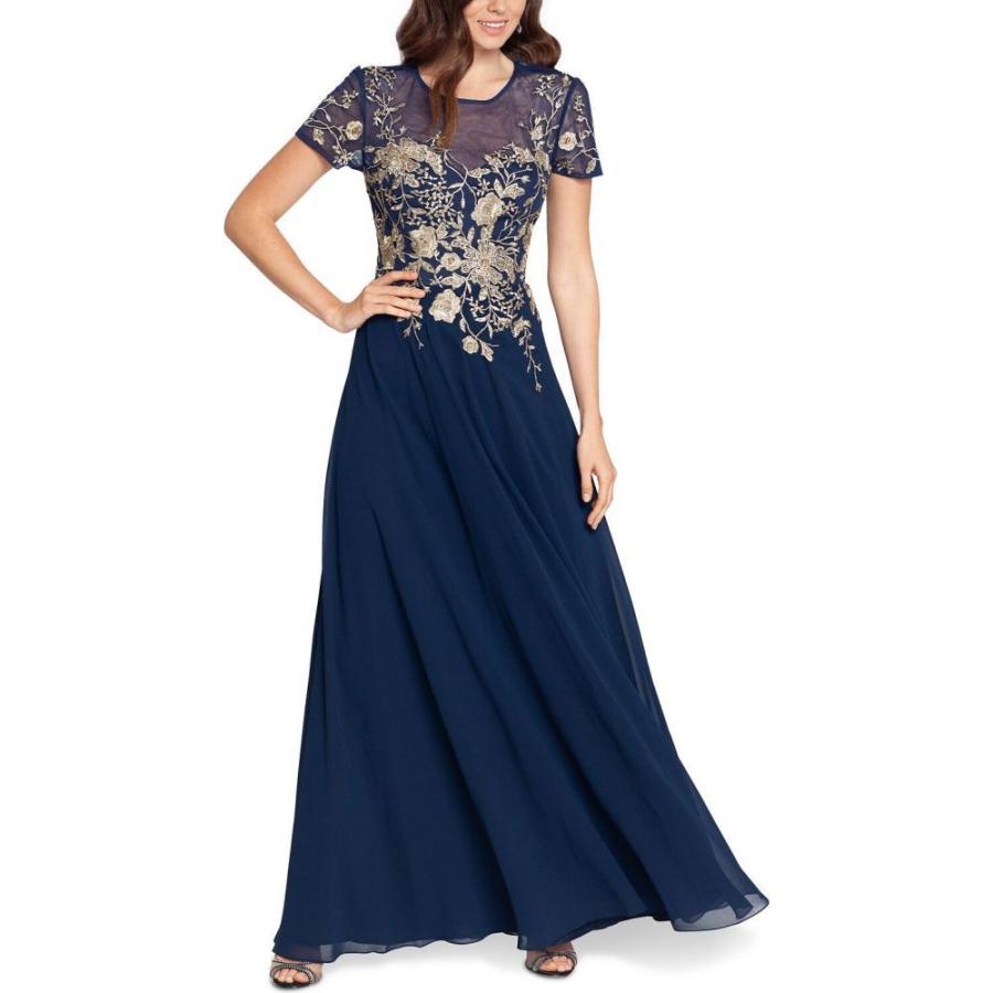 格安 ベッツィアンドアダム Betsy Adam レディース パーティードレス ワンピース ドレス Beaded Embroidery Trim Gown Navy Gold 爆売り Biblioteca Facilsistemas Com Br