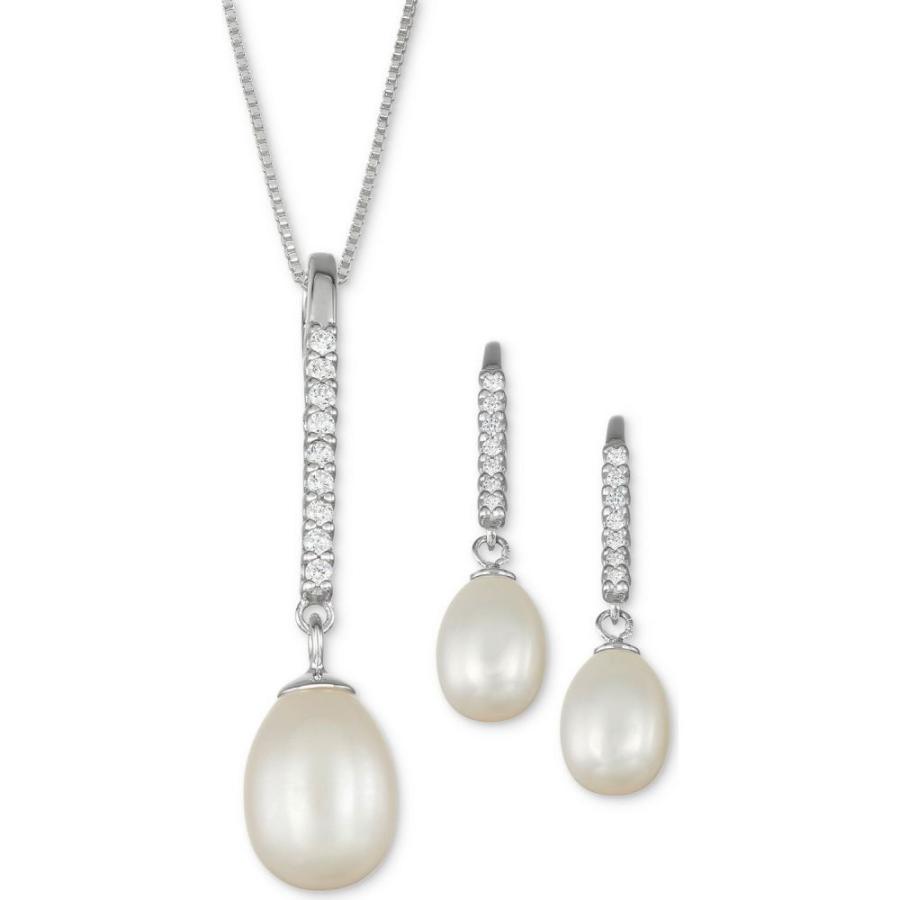 ファッションの & (7-11mm) Pearl Freshwater Cultured イヤリング・ピアス ユニセックス Macy's メイシーズ Cubic Silver Sterling in Set Jewelry Linear Zirconia ピアス