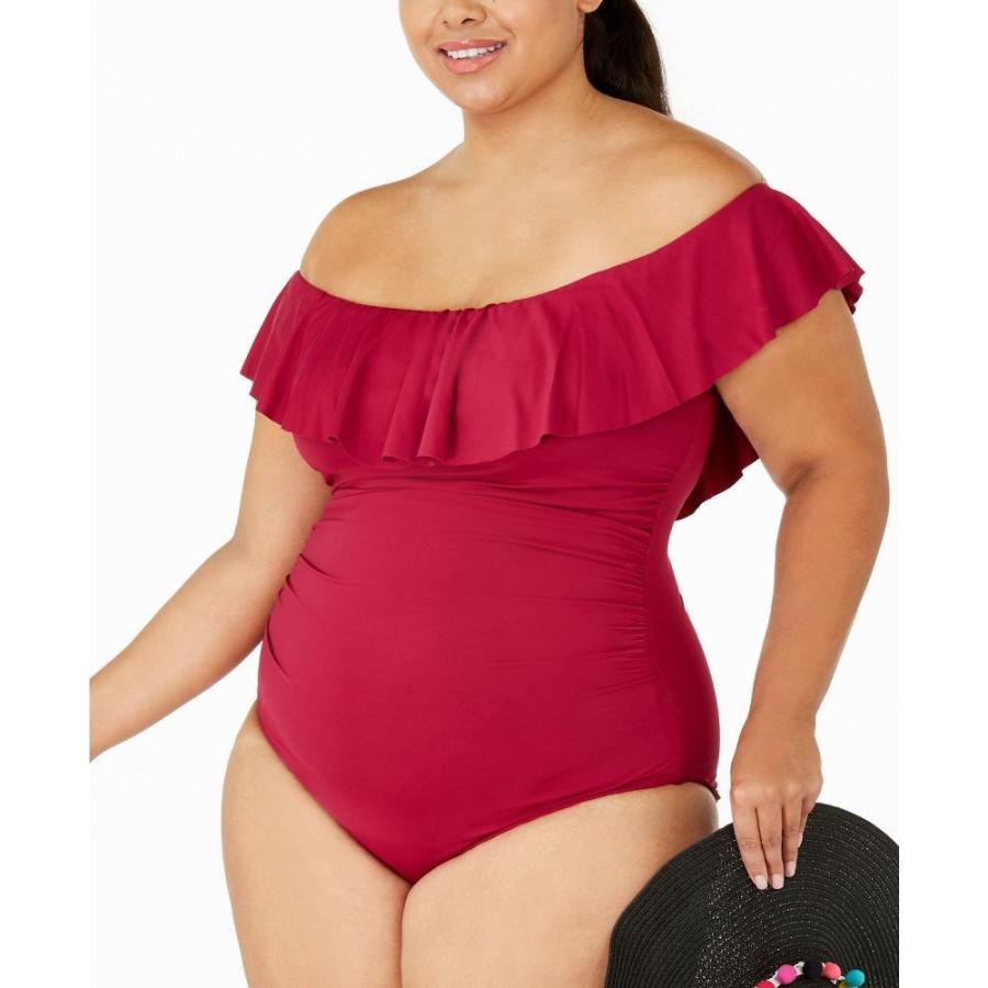 ラブランカ La Blanca レディース ワンピース 大きいサイズ 水着 ビーチウェア Plus Size Island Goddess Off The Shoulder One Piece Swimsuit Wine Sagaretxe Net